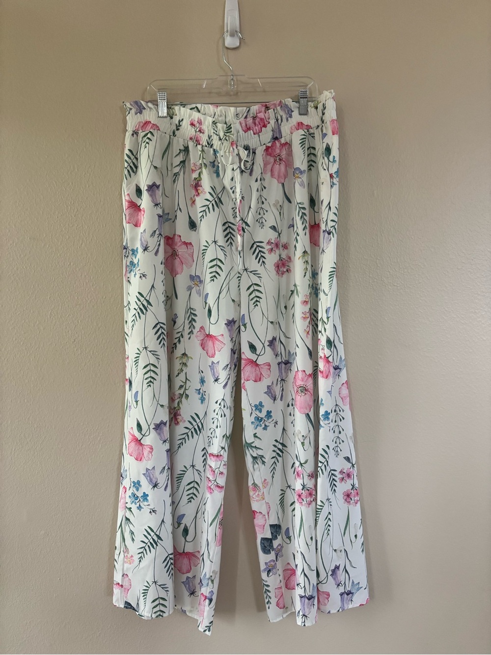 Floral Print Stretch Waist Wide-Leg Pants 3X Plus Size